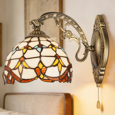 1 - Light Tiffany-Style Stained Glass Wall Sconce With Pull Chain