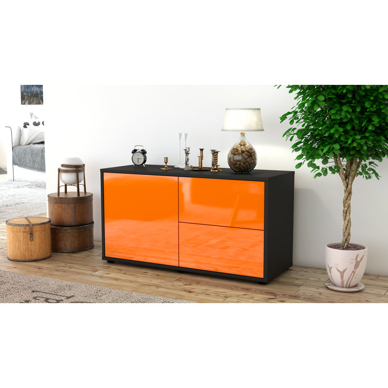 Holtorf 92cm Sideboard, High-gloss Orange / Matte Anthracite