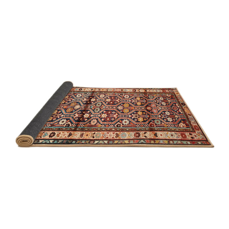 Tapis géométrique rouge / beige, Rond 6 pi
