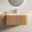 Meuble-lavabo de 36 po avec lavabo, finition rayée 3D en pierre naturelle frittée, capteur, rangement spacieux, pré-assemblé, bordures en pierre flottantes faciles à installer, éclairage à DEL, fermeture en douceur