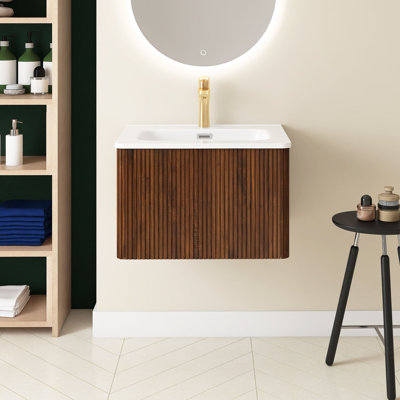 Meuble-lavabo flottant rayé 24 po avec lavabo en céramique blanche 24 po