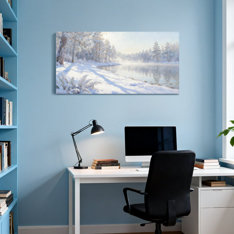 Plantes et fleurs, hiver, forêt, lac, scène de neige, peinture de paysage, H 20 po x l 40 po
