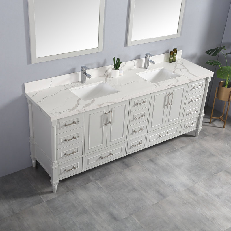 Ensemble de meuble-lavabo double 84 po Muirhead, Nickel brossé, Gris Coventry, Calacatta