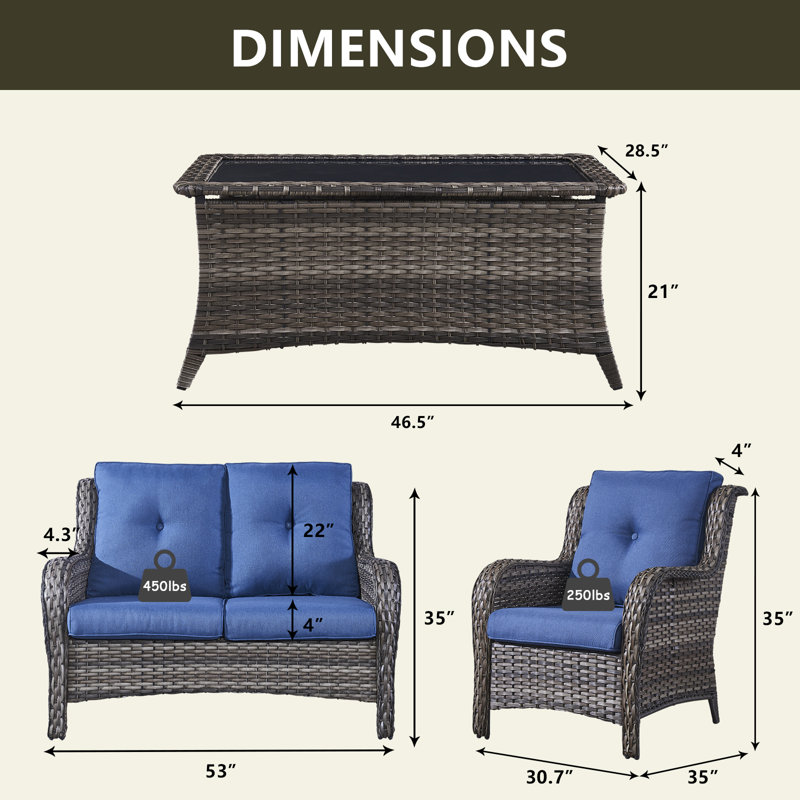Ensemble de conversation avec coussins 4 pièces, Bleu, gris