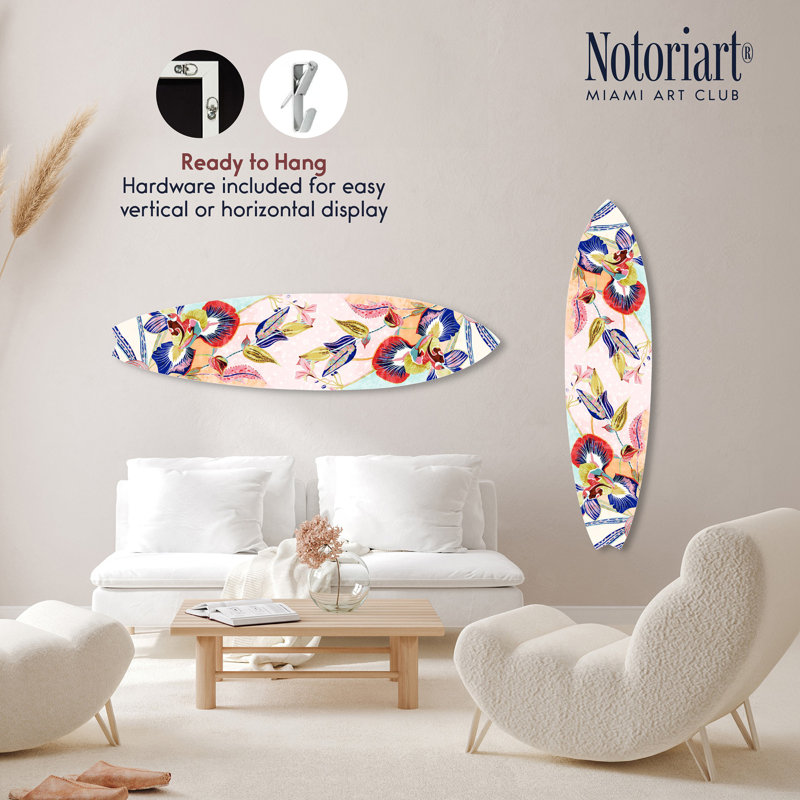 Floral Hue Acrylic Surfboard Wall Art Set, 15" x 60", Multicolor