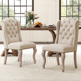 Jolynn Mid Century Tufted Solid Wood Parsons Chair, Upholstered Seat Dining Chair for Living Room (Set of 2)