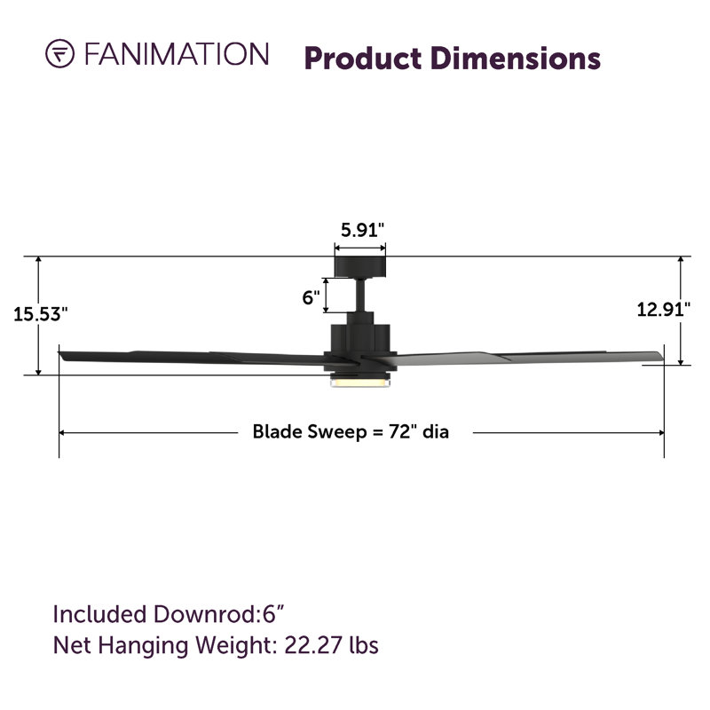 Ventilateur de plafond intelligent 72 pouces intérieur / extérieur Pendry avec ensemble de lumières CCT Select - noir avec pales noires