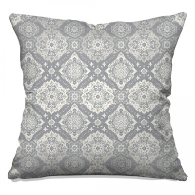 Gray Detailed Damask Double Sided Throw Pillows