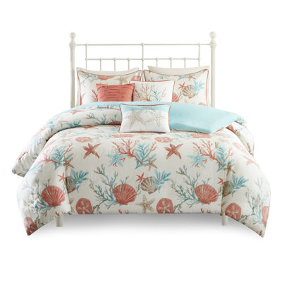 Queen Size Cotton Duvet Cover With Printed Coastal Decor For Bedroom Multicolor Theme Bedrooms