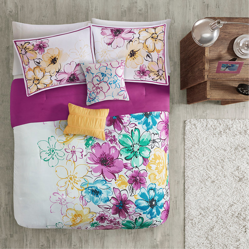 Ensemble d'édredon double / grand à motif floral, Édredon double/grand + 4 pièces additionnelles