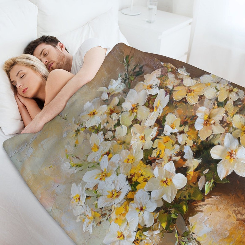 Jeté blanc en flanelle de luxe en vase en faïence, couverture douce et chaude pour le canapé-lit du salon, 40x50in