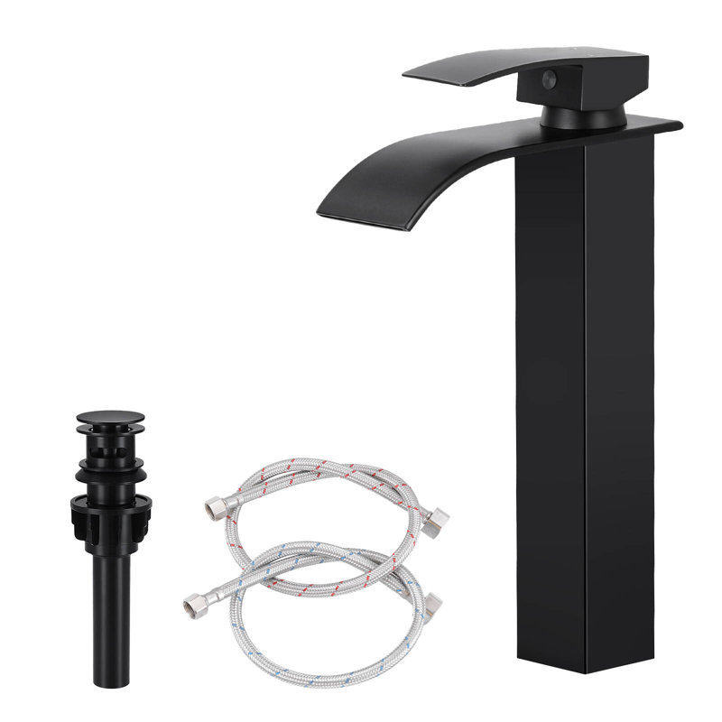 Robinet de lavabo vasque à poignée simple avec drain, Noir mat