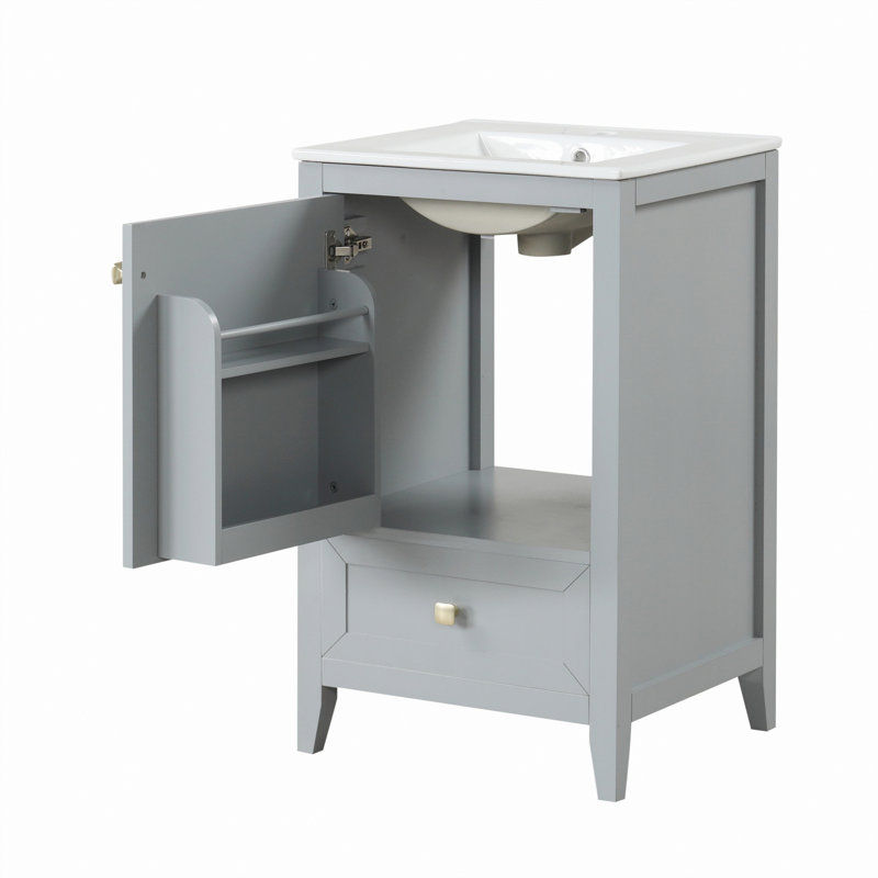 Meuble-lavabo avec lavabo, armoire de salle de bain avec porte à fermeture douce, support de rangement et tiroir