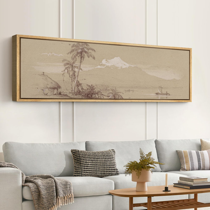 «Rustic Countryside Tropical Serenade Palm Trees And A Distant Mountain», reproduction d'art sur toile, H 20 po x l 60 po