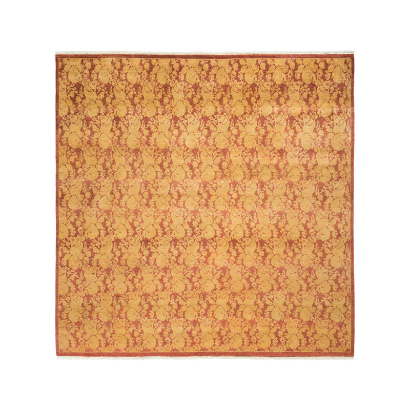 Tapis orange en laine noué à la main de conception unique 8 pi 2 po x 8 pi 3 po Cohbert Mogul