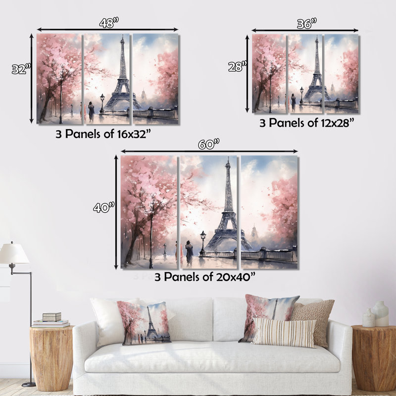 Tour Eiffel, chef-d'œuvre I sur toile, 3 pièces, H 40 po x l 60 po x P 1 po