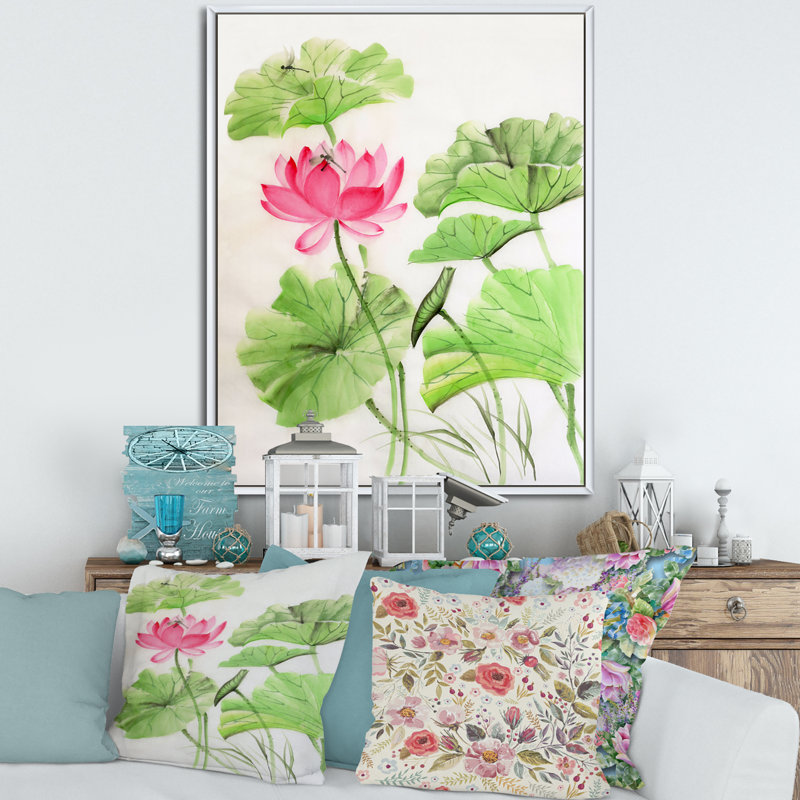 Lotus et libellule - reproduction sur toile, H 20 po x l 12 po x P 1po, Toile blanche encadrée