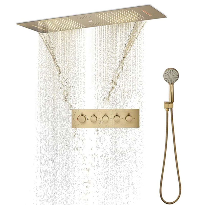 Système de douche à pluie thermostatique Aversa, Or brossé