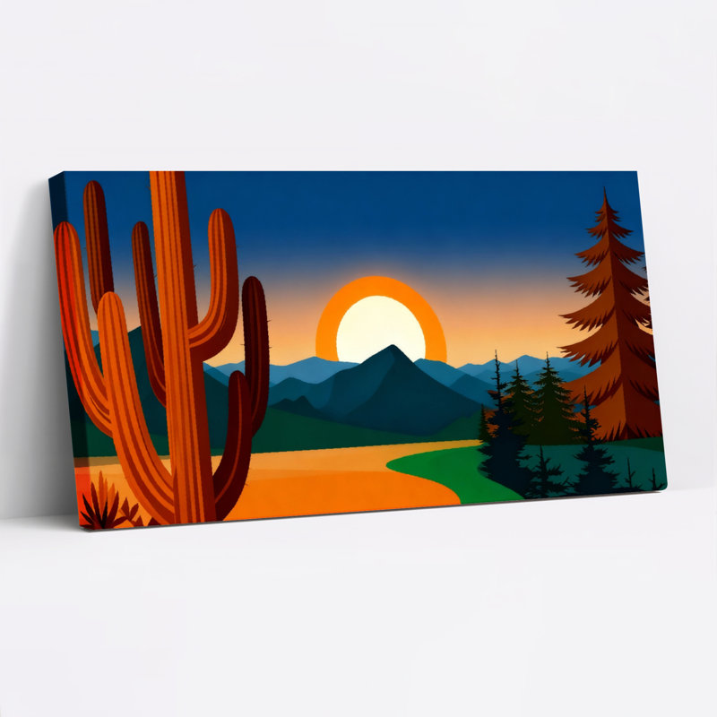 «Desert Cactus and Mountain Sunset», ensemble de 1 reproduction d'art sur toile tendue, H 12 po x l 36 po