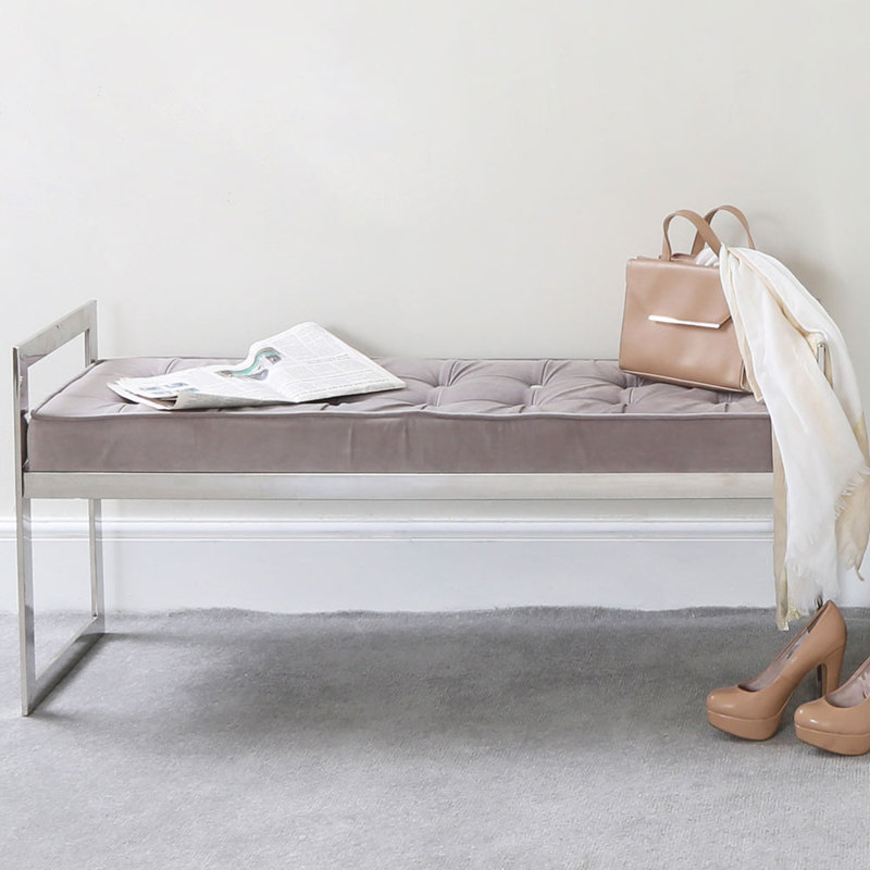 Upholstered Bedside Bench for Bedroom Living Room Furniture, Stainless Steel Base End of Bed Bench, Grey