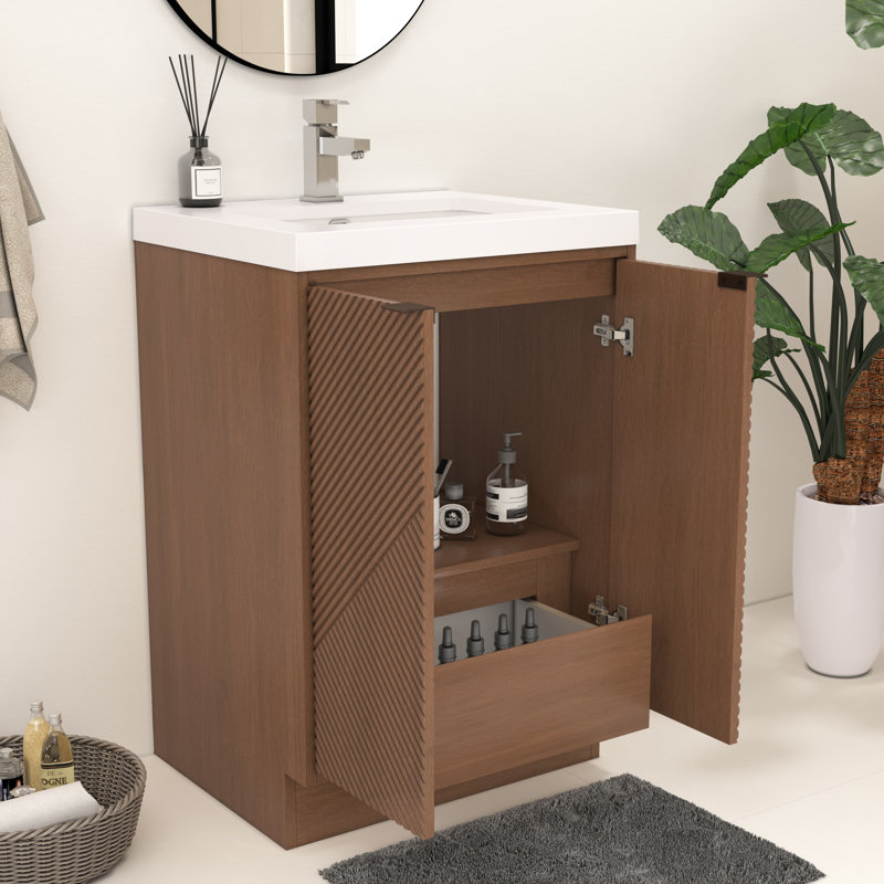 Meuble-lavabo autoportant de 23,6 po avec lavabo en acrylique renforcé Monterey, Noyer, 24"
