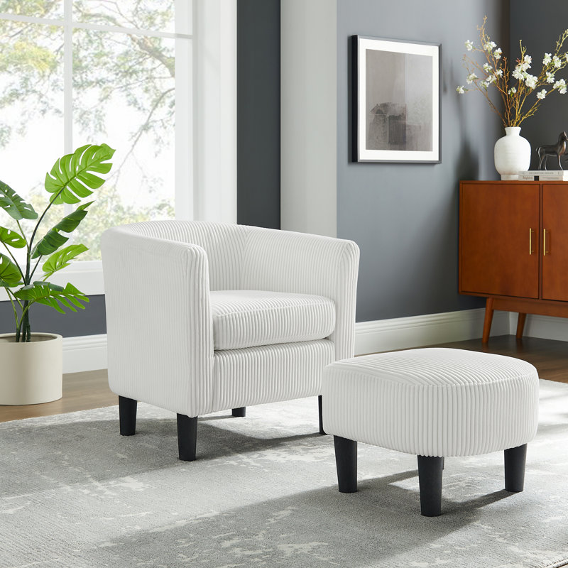 Chaise rembourrée avec repose-pieds, Velours côtelé blanc 1