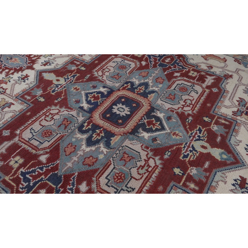 Tapis traditionnel ivoire en laine noué à la main