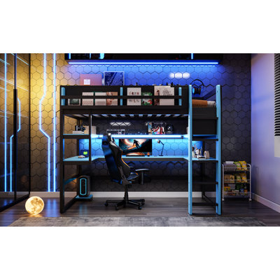 Lit mezzanine en bois bleu Cloud Cloud