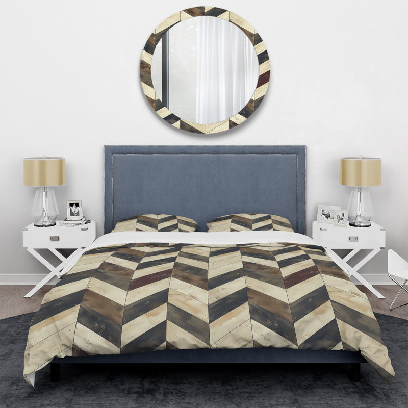 Ensemble de housse de couette beige à motif de chevrons brun Dream I - Modern