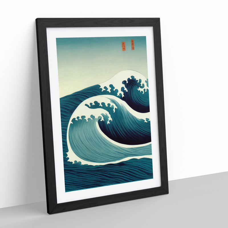 Traditional Japanese Wave No.1 - Single Picture Frame Painting, 34cm H x 25cm W x 2cm D, Black Framed