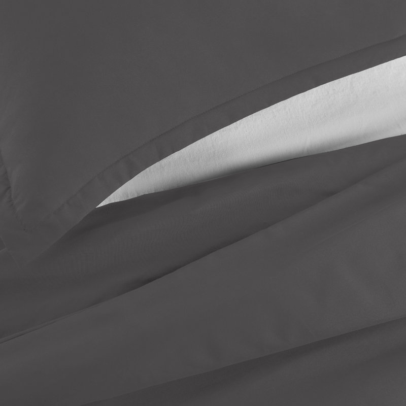 Anicia Super Soft 250 TC Microfibre Reversible Plain Duvet Cover Set, Double Duvet Cover + 2 Pillowcases, Charcoal