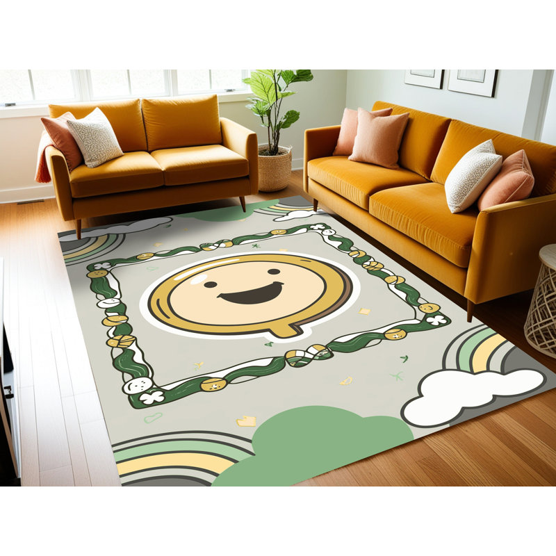 The Holiday Aisle® Washable Saint Patrick's Day Clover Leprechaun Holiday Rug, Rectangle 8' x 10'