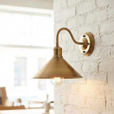 Shaliqua Industrial Armed Wall Sconce — Vintage Industrial Cone Shade, E27 Compatible.