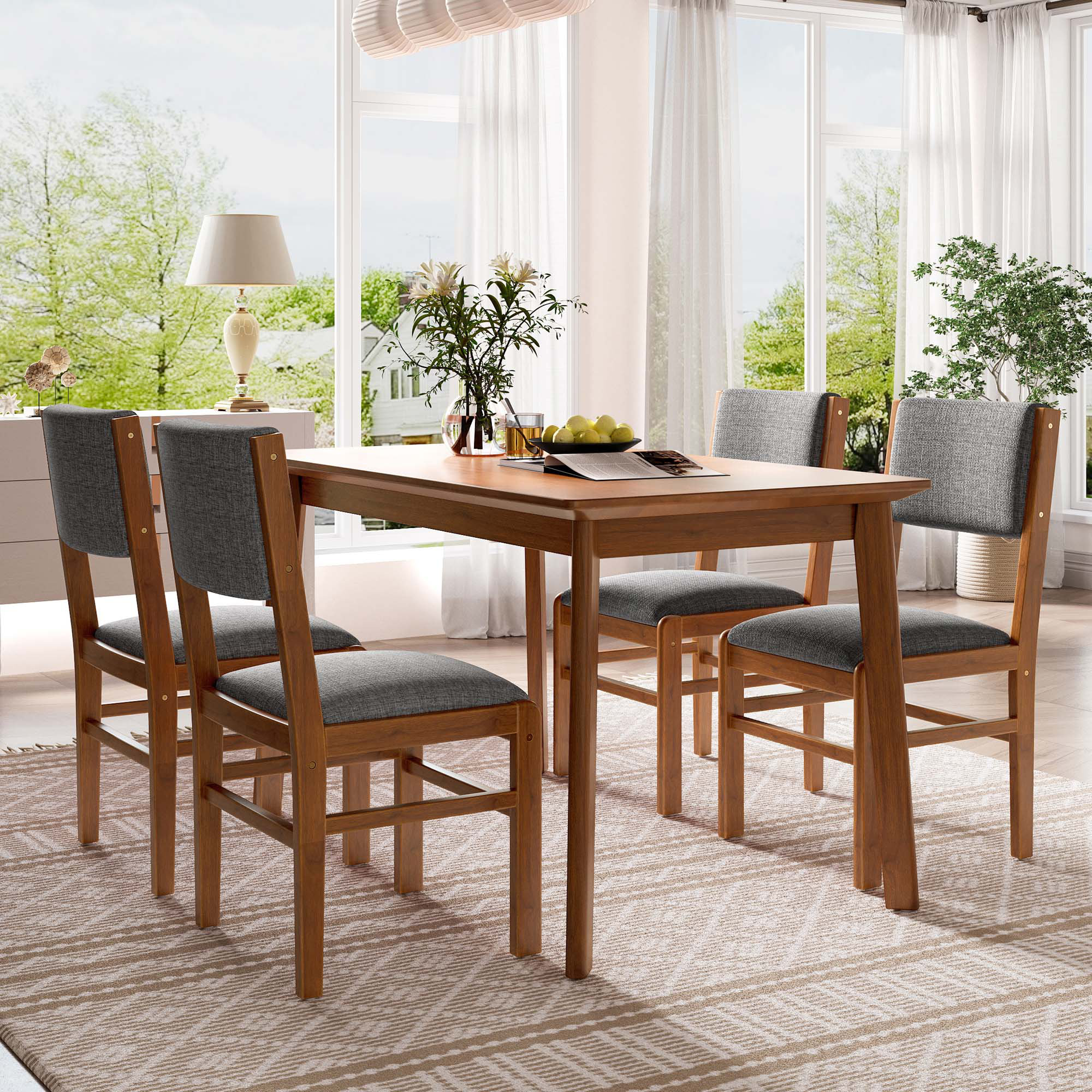 Latitude Run® 5-Piece Rectangle Wooden Dining Table Set, Mid Century ...