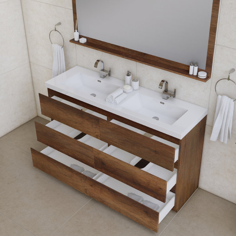 Ensemble de meuble-lavabo double 60 po Arjina, Bois de rose