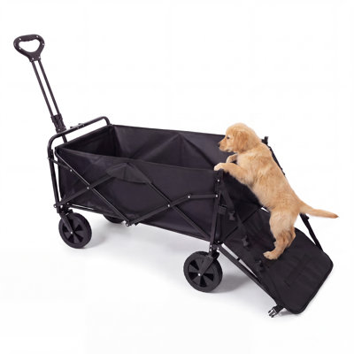 Multi-Functional Pet Stroller & Utility Cart with Canopy, Foldable Dog & Cat Stroller for Cargo & Travel, Heavy-Duty Steel Frame, Black