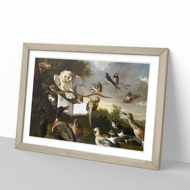 Owl Surrounded by Birds by Melchior Dhondecoeter - Framed Print, 27cm H x 36cm W x 2cm D, Oak Framed