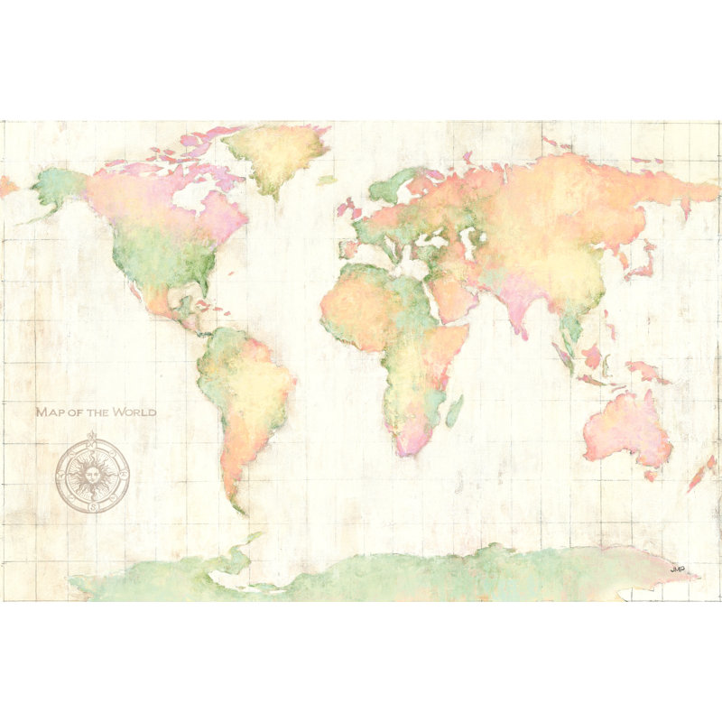 map World Map, Bright, Map Of The World, Geography, Globe, Continents, Pink, Green, Cream, White, 24" H x 48" W x 1.5" D