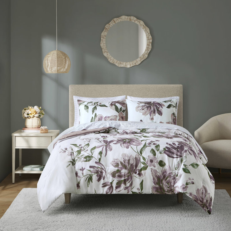 Draps d'édredon très grand, imprimé floral taupe, microfibre douce, lit avec édredon mauve, draps en microfibre, motif à losanges gris, drap-housse élastique, lavable