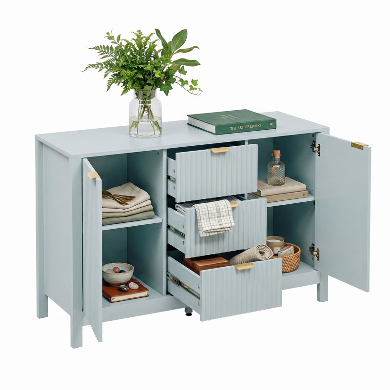 Buffet en bois avec tiroirs, tablettes et portes, Cyan
