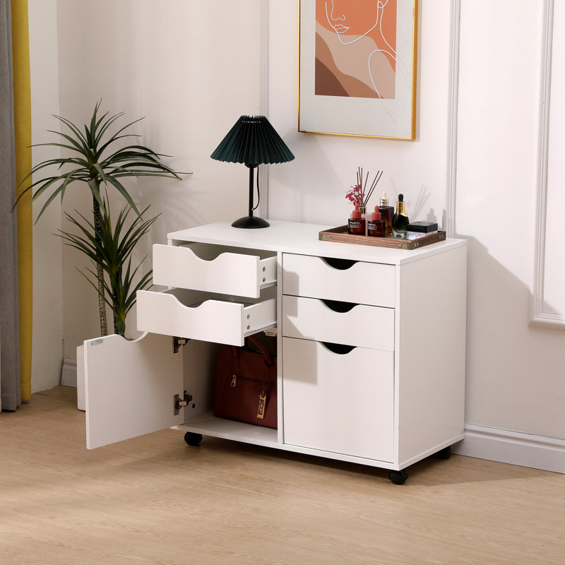 4 Drawer 31.5" Wide Decorative Filing Cabinet on Wheels, Storage Unit, for Office, Wardrobe.