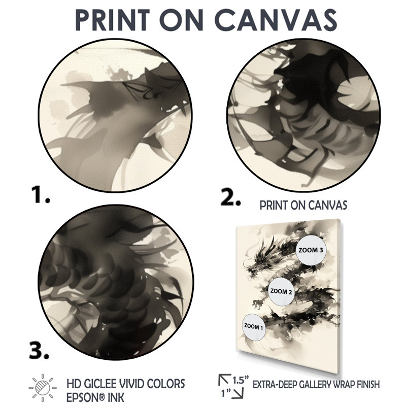 Portrait d'un dragon chinois - Dragons, art mural dans le salon, Toile avec cadre flottant brun, H 40 po x l 30 po x P 1,5 po