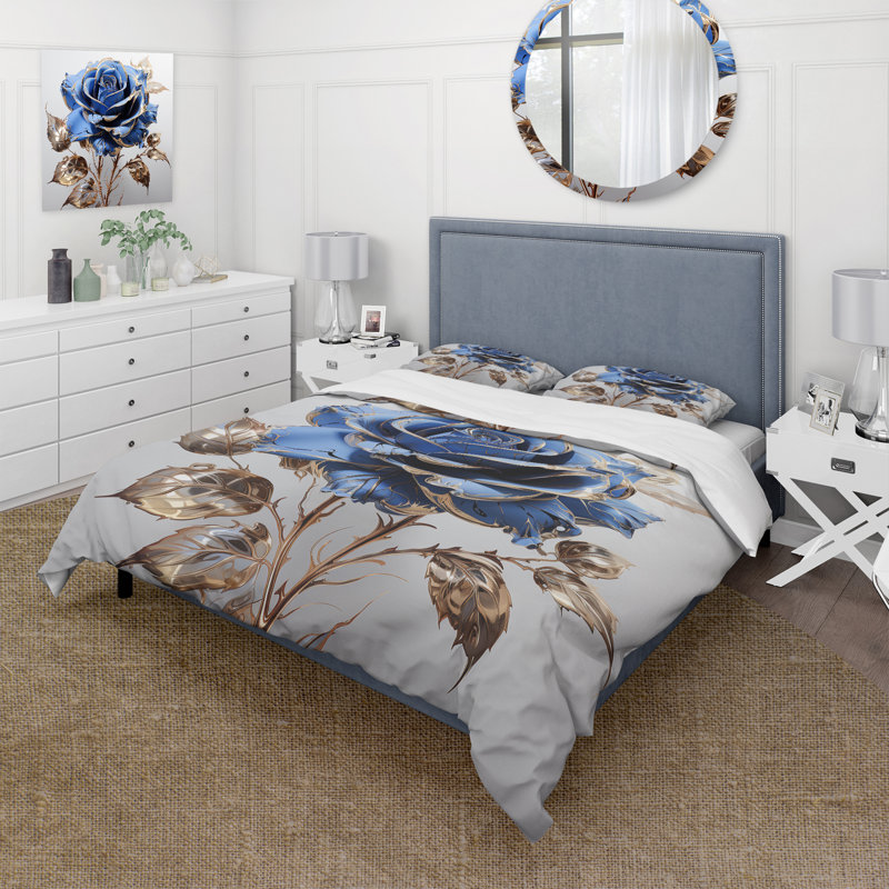 Ensemble de housse de couette en verre or rose et bleu III, Housse de couette pour grand lit et 2 taies décor