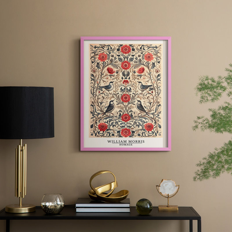 WM MORRIS Series CCCXLIX Framed Print - Solid Wood, H 15 po x l 12 po, Rose