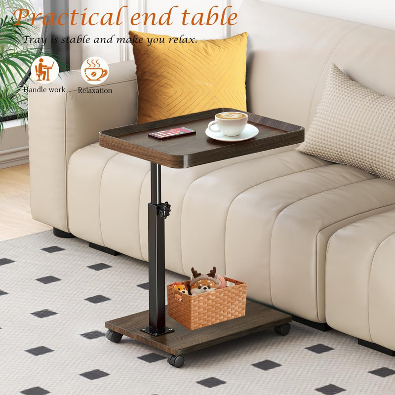 C Table End Table Adjustable Height, 360°Swivel TV Tray Table For Small Spaces, Couch Tables That Slide Under, C Shaped Side Tables With Wheels