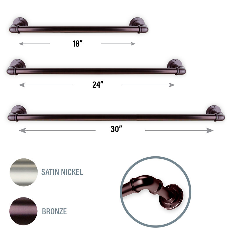 Barre à serviettes murale 18 po industrial pipe design, Nickel satiné