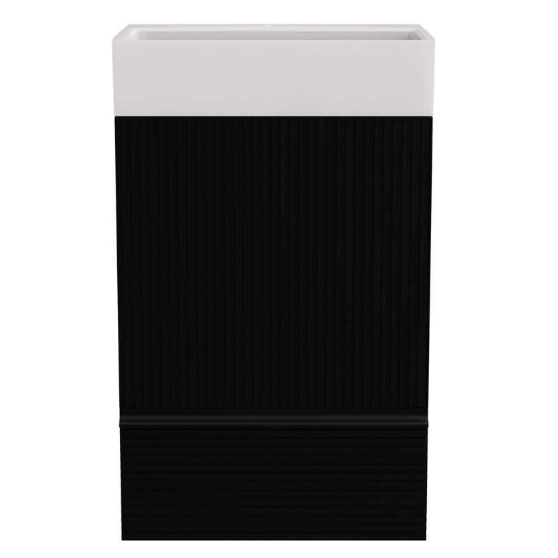 Meuble-lavabo moderne autoportant noir mat - évier en céramique et armoire de rangement efficace, Noir