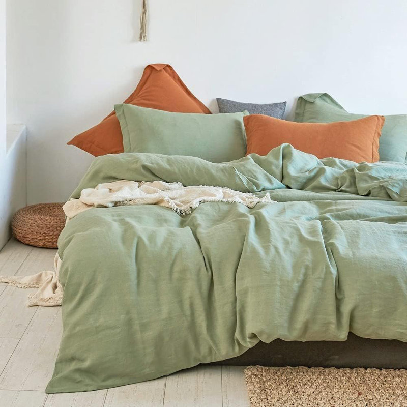 100% Linen Duvet Cover Set, Queen Duvet Cover + 2 pillowcases, Sage Green