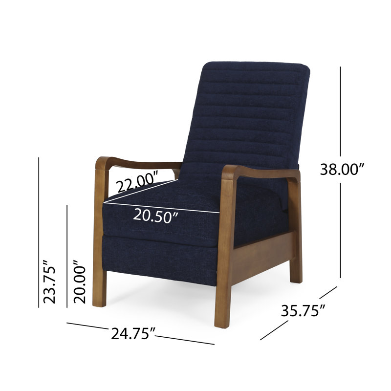 Munro Manual Club Recliner 24.75'' Wide Wood Hand Manual Club Recliner   24.75” W x 35.00” D x 37.75” H , Dark Blue, Brown