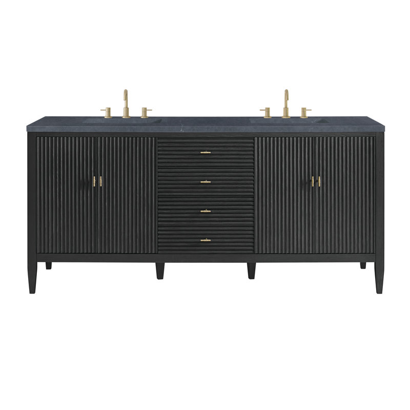 Myrrin 72 in. Handmade Double Vanity, Carbon Oak, Charcoal Soapstone, 8" Widespread